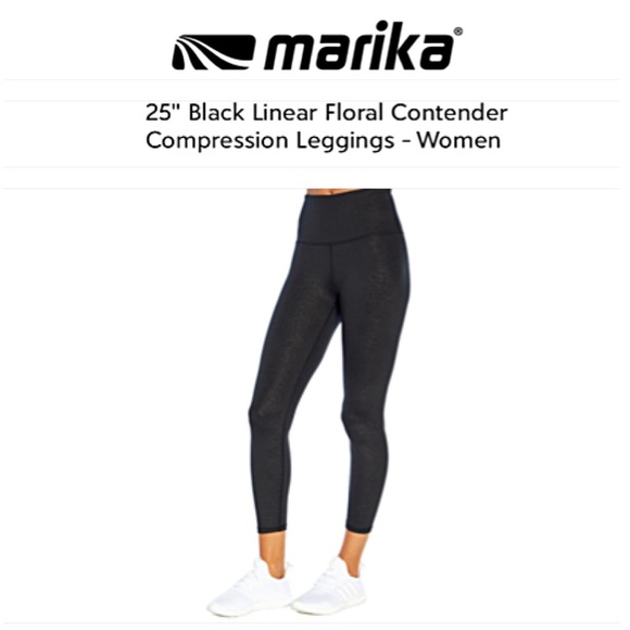 NWT MARIKA COMPRESSION HIGH RISE LEGGING 25” M Black “Contender” Floral Embossed - Picture 1 of 10
